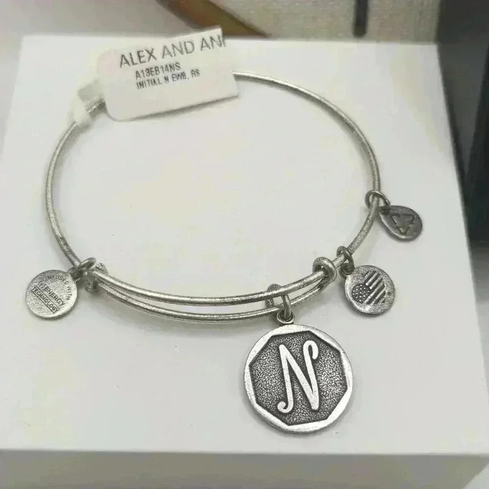 Alex and Ani Silver Tone Initial N sliding Bangle Bracelet